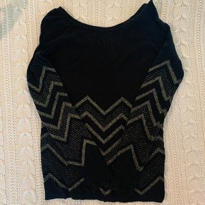 Francesca's Black Sweater with Gold Chevron Accent